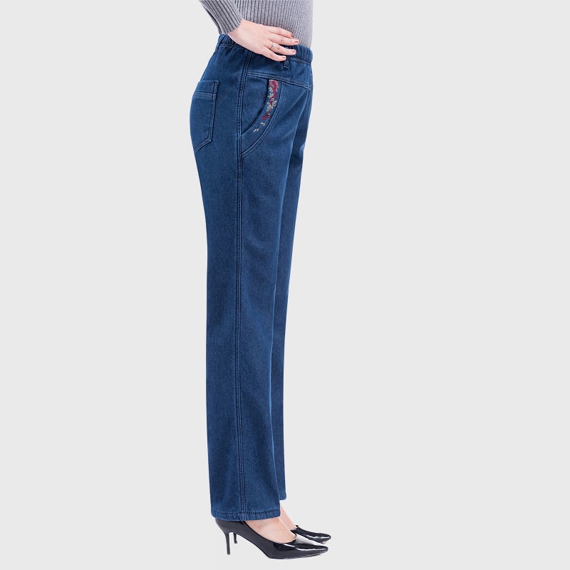 Quần Jeans Dài Lưng Cao Ống Đứng Thời Trang Cho Phụ Nữ Trung Niên