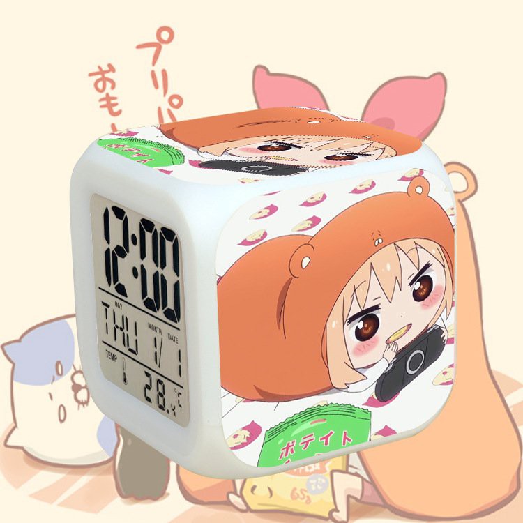 Đồng hồ báo thức để bàn in hình CÔ EM GÁI HAI MẶT Himouto! Umaru-chan đèn LED đổi màu anime chibi tiện lợi xinh xắn