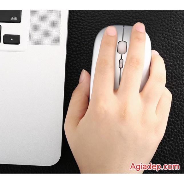 Chuột Không dây Pin sạc xịn cho Máy tính, Laptop, Macbook M1 nhỏ, Siêu mỏng, Siêu nhẹ (Trắng) vừa tay phụ nữ, trẻ em
