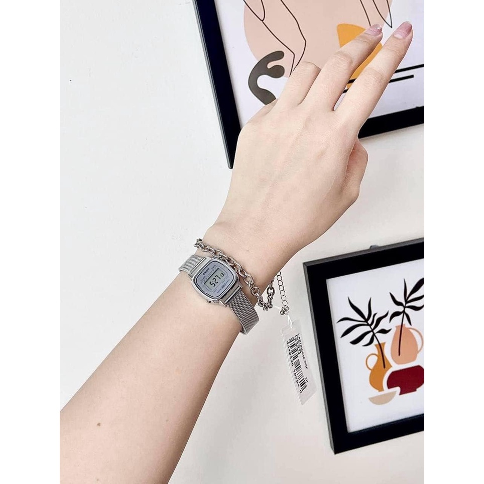 Đồng hồ Nữ Casio LA670WEM-7EF, đồng hồ chính hãng, bạc full dây mesh