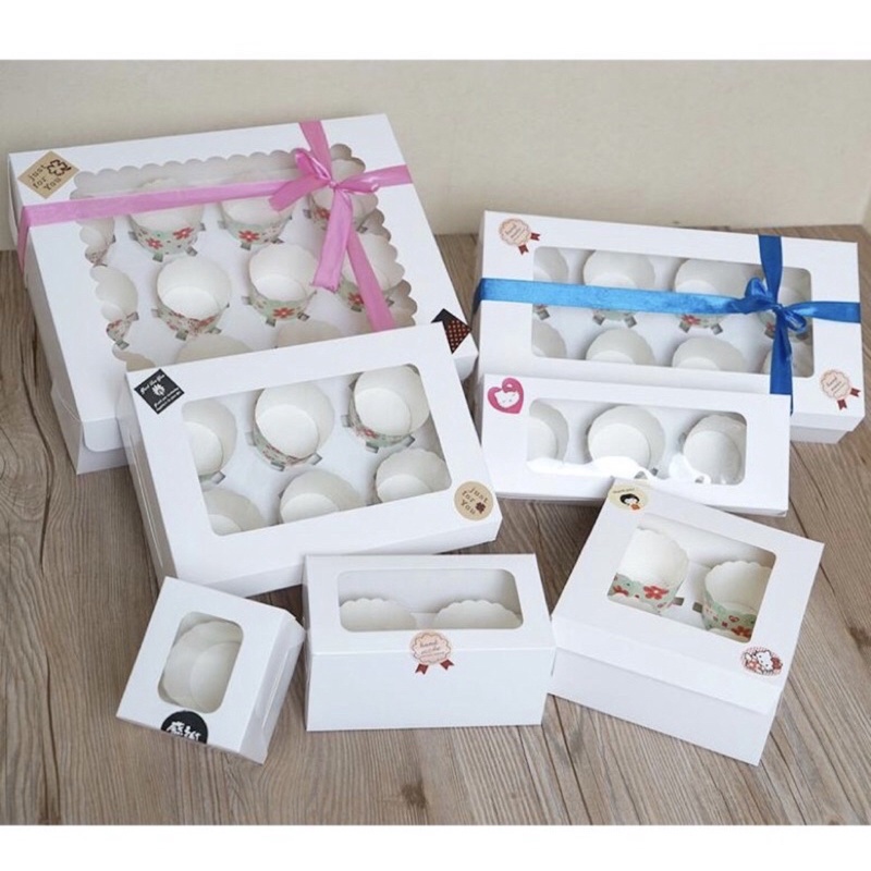 Hộp Giấy Kraf Đựng Bánh Trứng Tart, Bánh Cupcake 4 bánh, 6 bánh, 12 bánh Màu Trắng