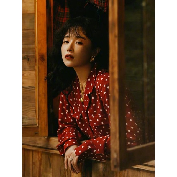 Áo Sơmi Đỏ Chấm Bi Retro Phong Cách Thập Niên 80 Diamondcloset Order