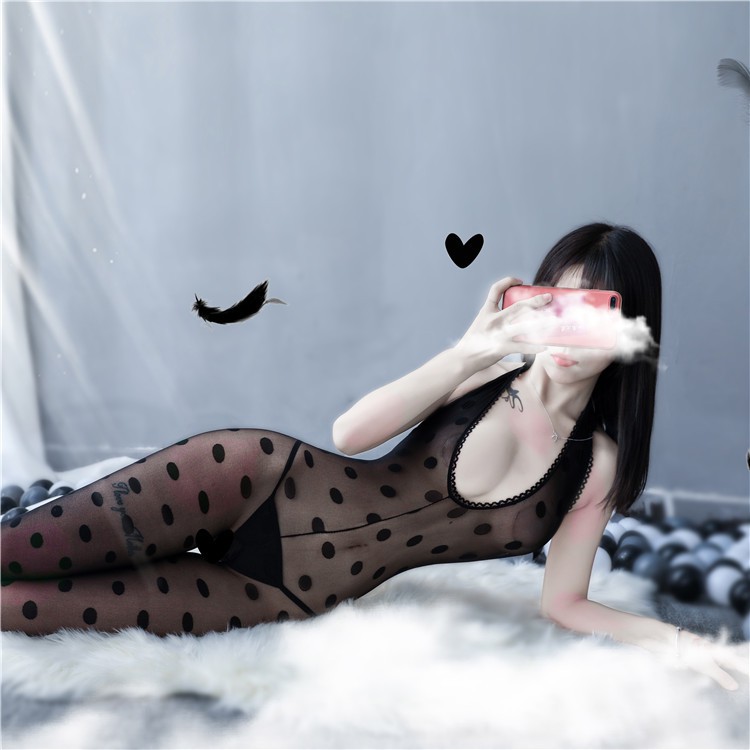 Open crotch sexy lingerie polka dot one-piece stockings suspenders one-piece stockings low-cut uniform suit | BigBuy360 - bigbuy360.vn