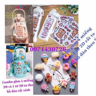 Combo hình dán ba chiều, hình dán 3D trang trí bình nước