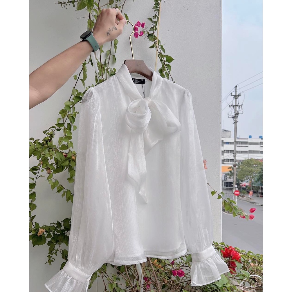 Áo lụa cổ nơ