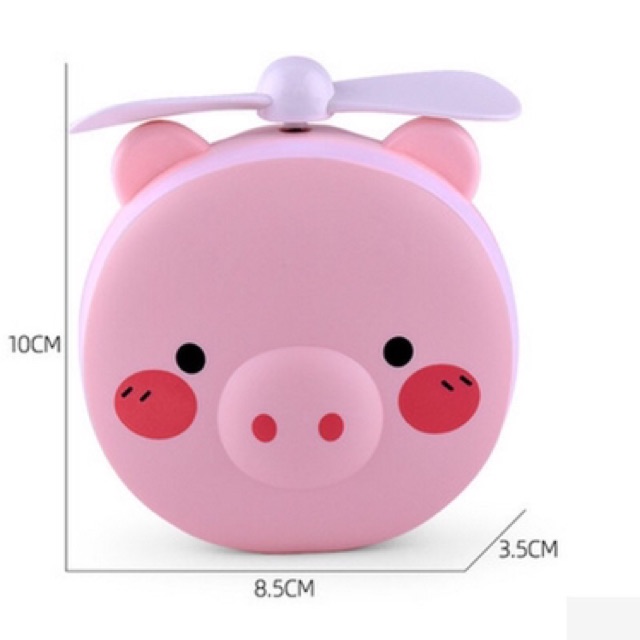Quạt tích điện HC FAN có gương hình heo+ đèn led siêu tiện ích