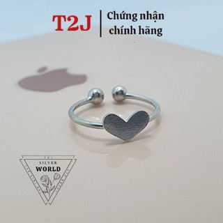 Nhẫn bạc nữ mặt hình trái tim mặt nhám, nhẫn bạc 925 silver world