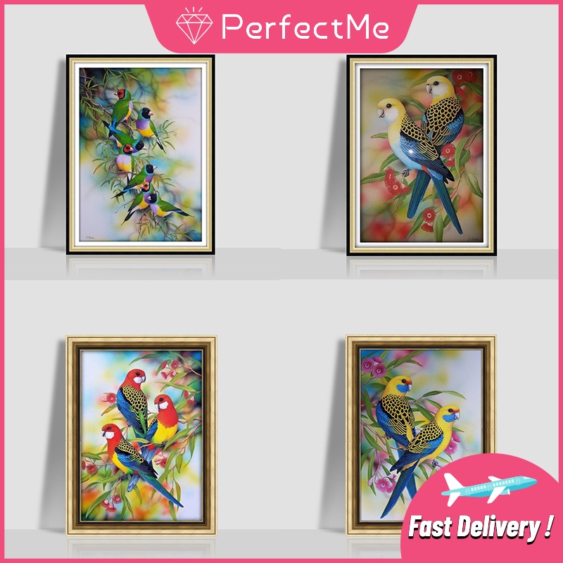 Bộ tranh đính đá 5D họa tiết chim vẹt độc đáo DIY dùng trang trí nhà cửa