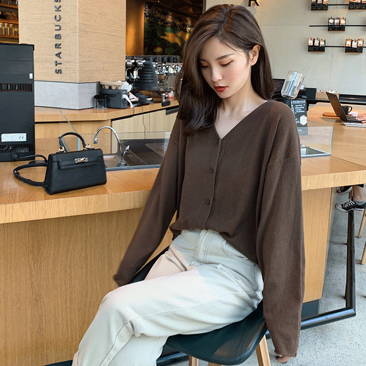 Áo Khoác Sweater Dệt Kim Mỏng Cổ Chữ V Thời Trang Cho Nữ 173221