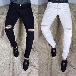 quần jean nam đen trắng co giãn rách gối(tặng kèm khẩu trang su 3D) phong cách cá tính | BigBuy360 - bigbuy360.vn