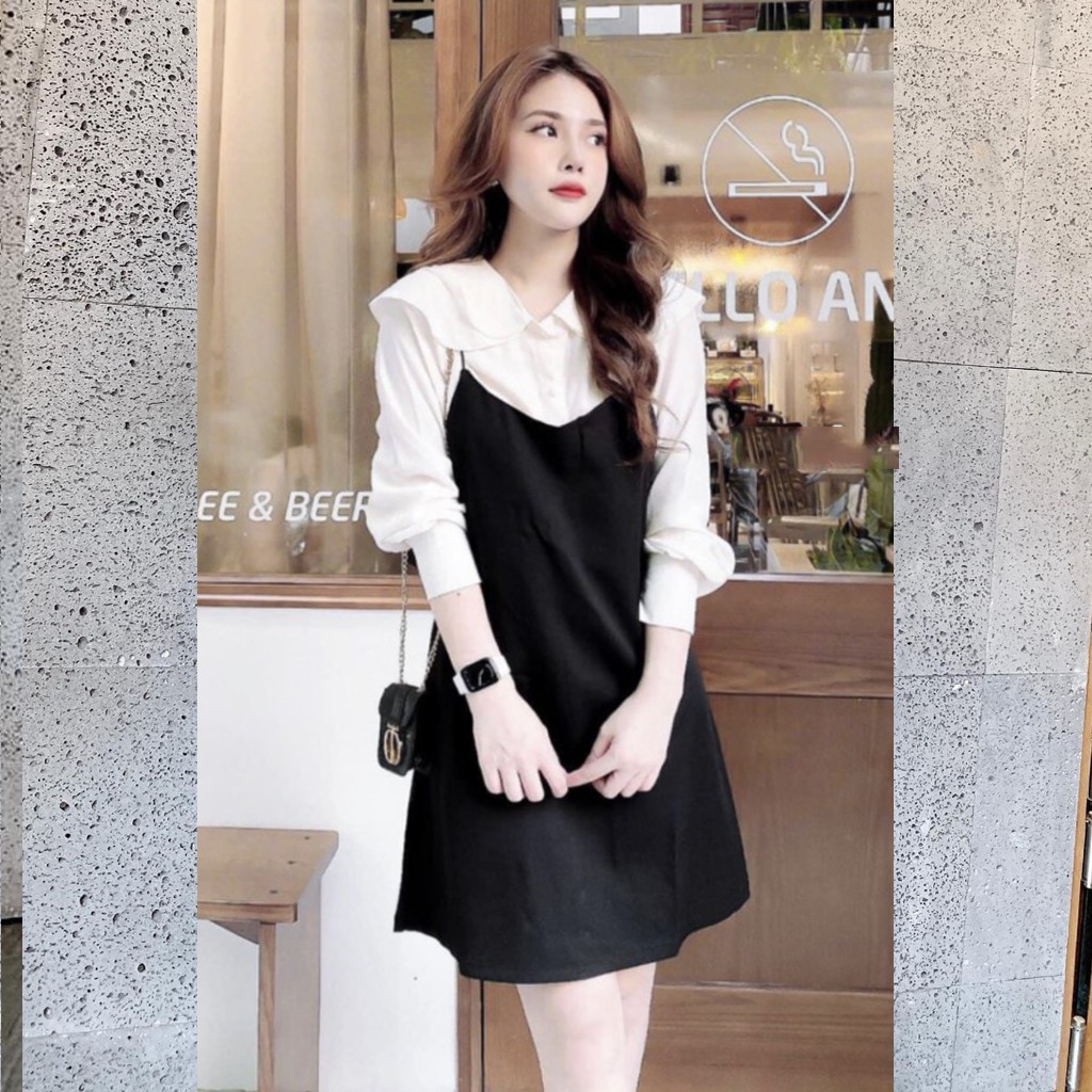 Váy bầu thời trang thiết kế cổ bèo tay dài M153 chất lụa hàn châu freesize từ 45 đến 70kg