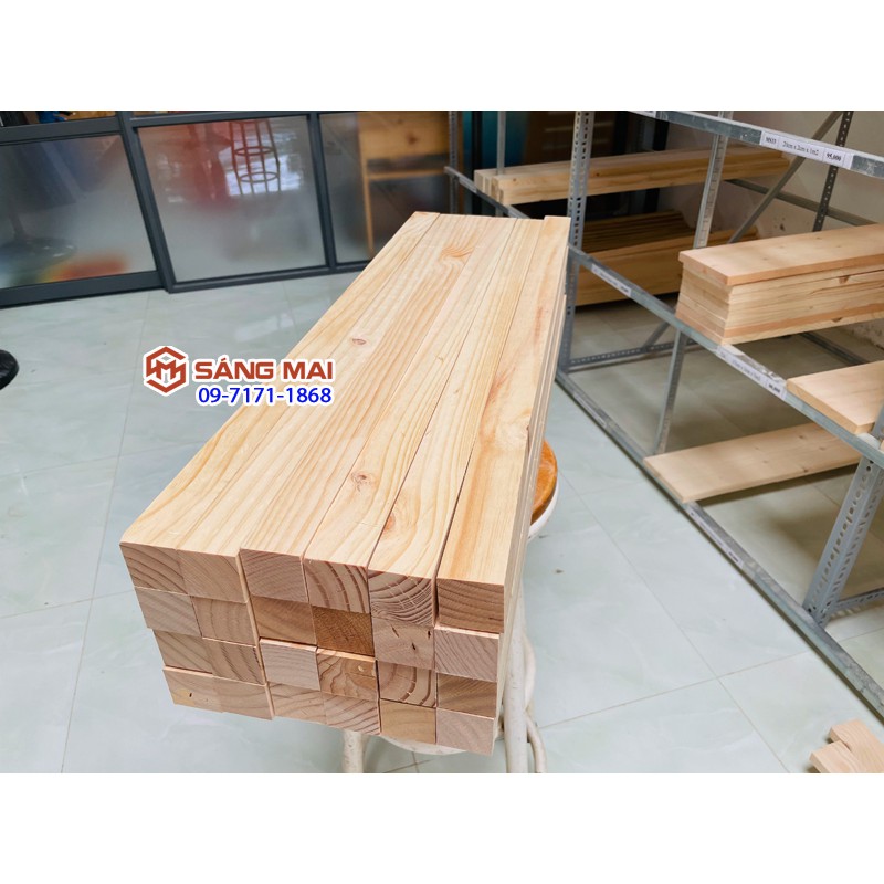 [MS64] Thanh gỗ thông vuông 4cm x 4cm x dài 1m + láng mịn 4 mặt