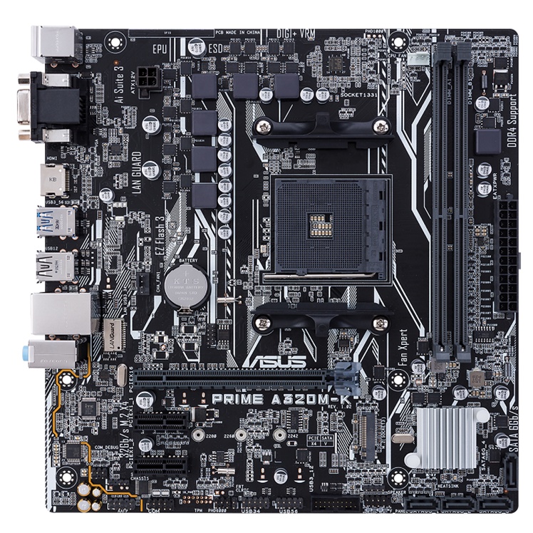 Bo mạch chủ Asus A320m-K qua sử dụng. Mainboard ASUS PRIME A320M-K chạy Ryzen 5 2400G AM4