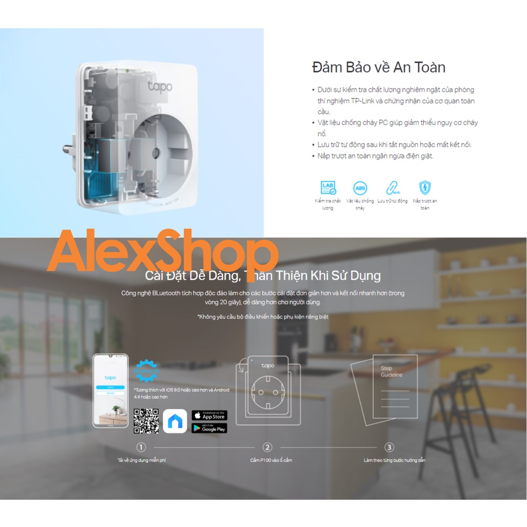 Ổ Cắm Wi-Fi Thông Minh TP-Link Tapo P100 Siêu Nhỏ Gọn Thích Hợp Google Assistant và Alexa- Chính Hãng