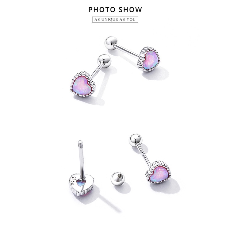 Bông tai BAMOER SCE1383 Bạc 925 đính ngọc mắt mèo hình trái tim