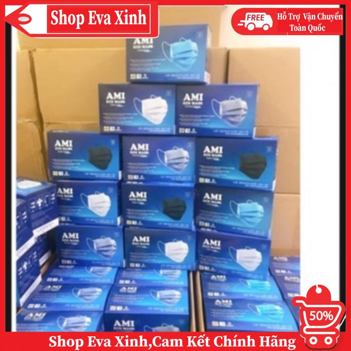 (Hàng Chính Hãng) Khẩu Trang Ami 4 Lớp 3 Màu Hộp 50 Chiếc