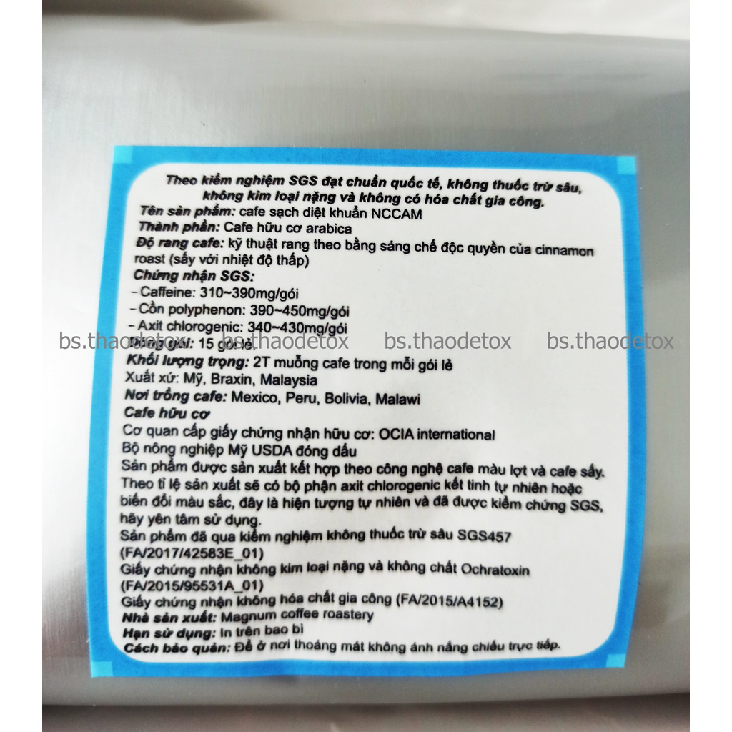 [ Chính Hãng] Bột Cà Phê Hữu Cơ NCCAM dạng hòa tan thải độc đại tràng,Gerson Coffee Enema đạt chứng nhận hữu cơ (45 lần)