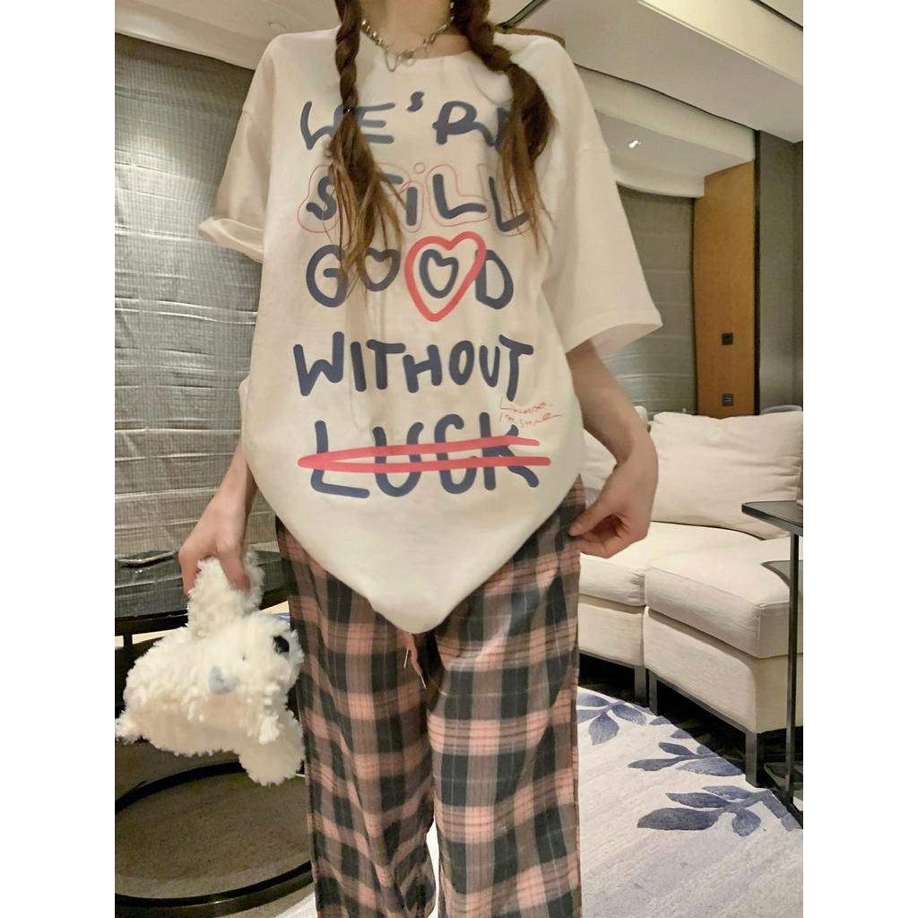 Bộ Áo Thun In Chữ Phối Quần Dài Ôm Dáng Thời Trang 63483