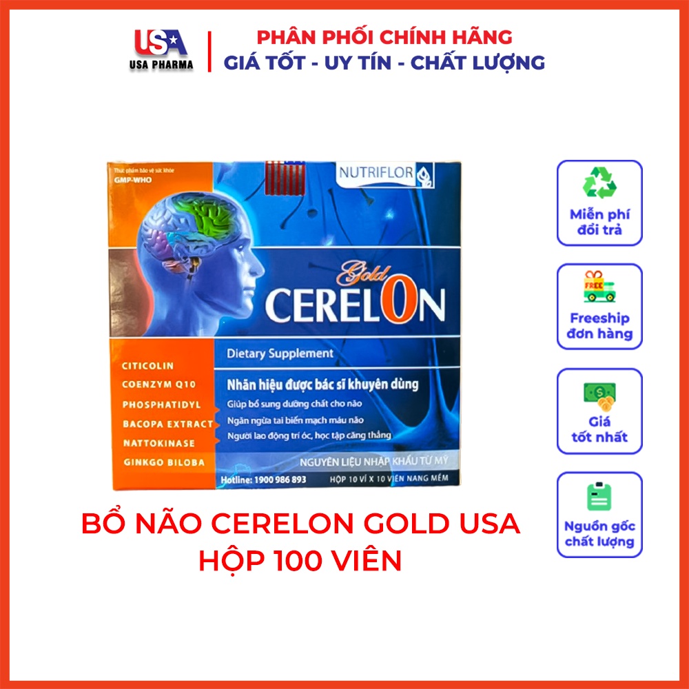 Viên bổ não CERELON GOLD - Tăng cường lưu thông tuần hoàn máu não, hoạt huyết dưỡng não - Hộp 100 viên | USA