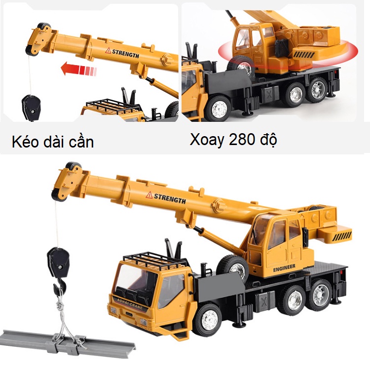Mô hình xe ô tô điều khiển điều khiển từ xa có cần cẩu móc hàng xe sử dụng pin sạc có âm thanh và đèn