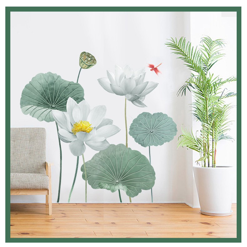 Decal Hoa sen dán tường 9 [LOẠI 1] phong cách Hàn Quốc trang trí nhà cửa siêu đẹp AmyShop