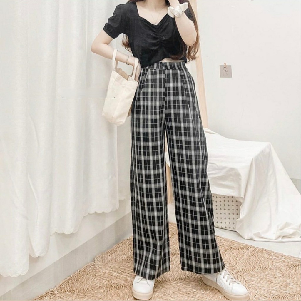 Quần Caro Cullotes Khóa Kéo ĐEN XÁM Ulzzang (Ảnh Thật) | BigBuy360 - bigbuy360.vn