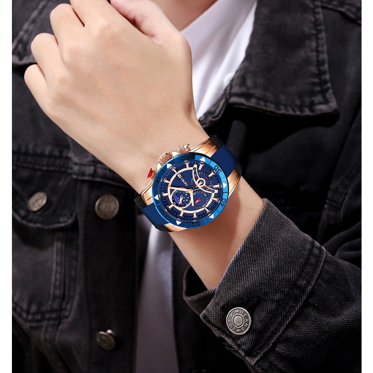 Đồng Hồ Quartz SKEMI 9270 Mặt Trăng Phase Chống Thấm Nước Dây Silicon Dài 50m Thời Trang Công Sở Cho Nam