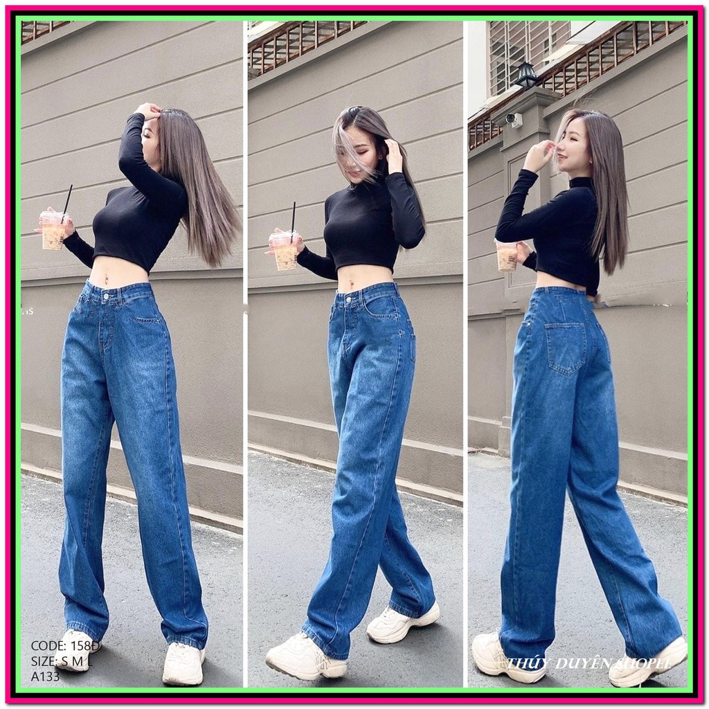 Quần jean nữ ỐNG SUÔN DÀI xanh ( đậm - nhạt ) quần BÒ ống suông cực đẹp X-55