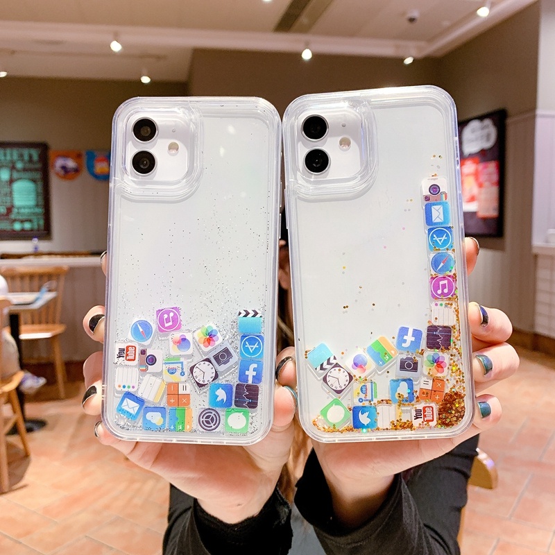 Ốp Điện Thoại Kim Tuyến Nước Cứng Trong Suốt Cho IPhone 11 12 13 Pro Max 6 7 8 Plus X XR XS