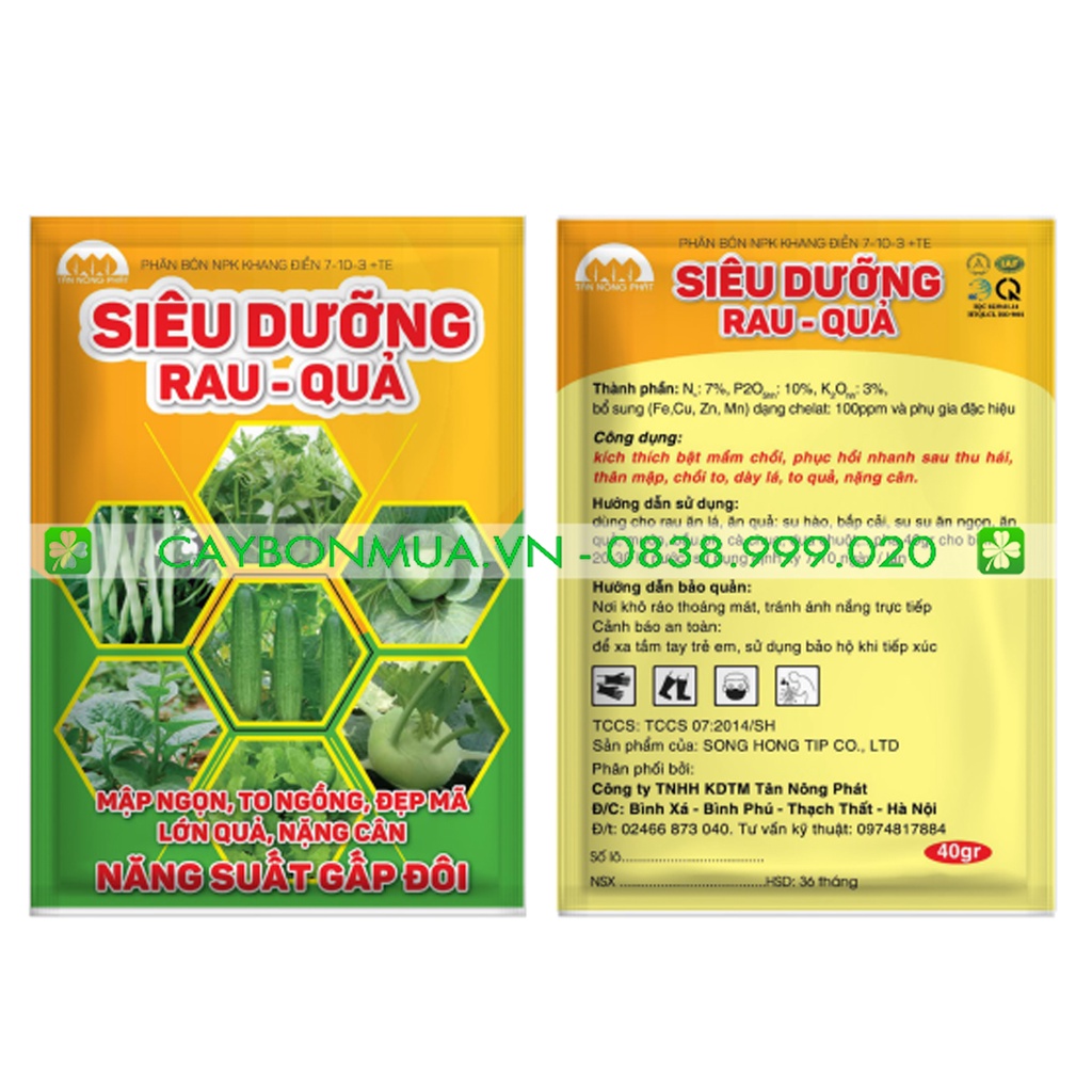 Siêu Dưỡng Rau Quả - Năng suất gấp đôi - 7-10-3+TE Khối lượng 40gr