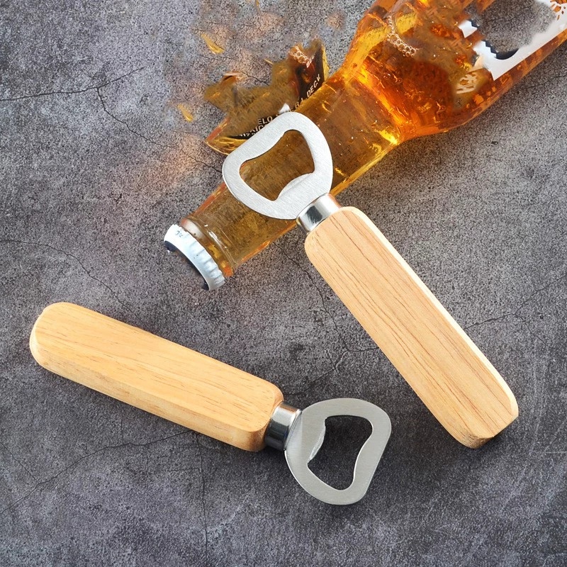 Kitchen  Wine Beer Soda Glass Cap Bottle Opener ,Bartender Wooden Rubber Bottle Opener Handheld Corkscrew