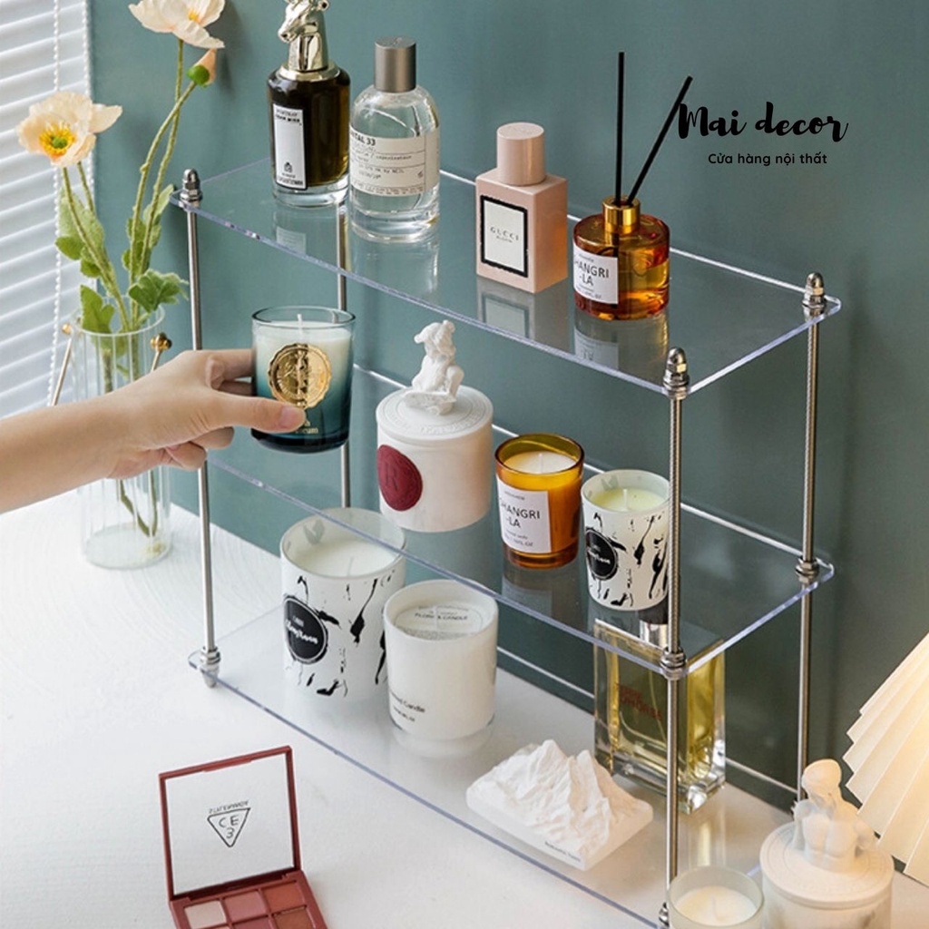 Kệ acrylic đựng đồ đa năng 3 tầng, kệ mỹ phẩm, nước hoa, đựng gia vị nhà bếp, ly tách chén dĩa trang trí