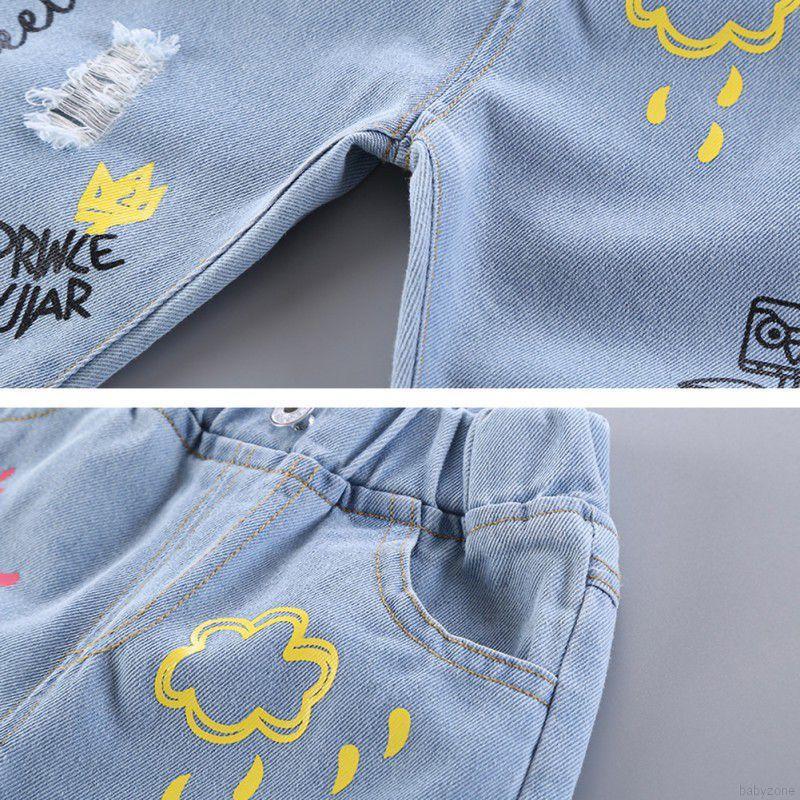 Quần Jeans Dáng Rộng In Hình Hoạt Hình Xinh Xắn Cho Bé Gái