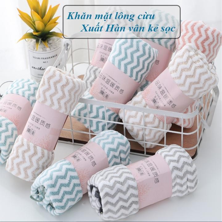 Khăn Mặt Lông Cừu Xuất Hàn Vân Kẻ Sọc
