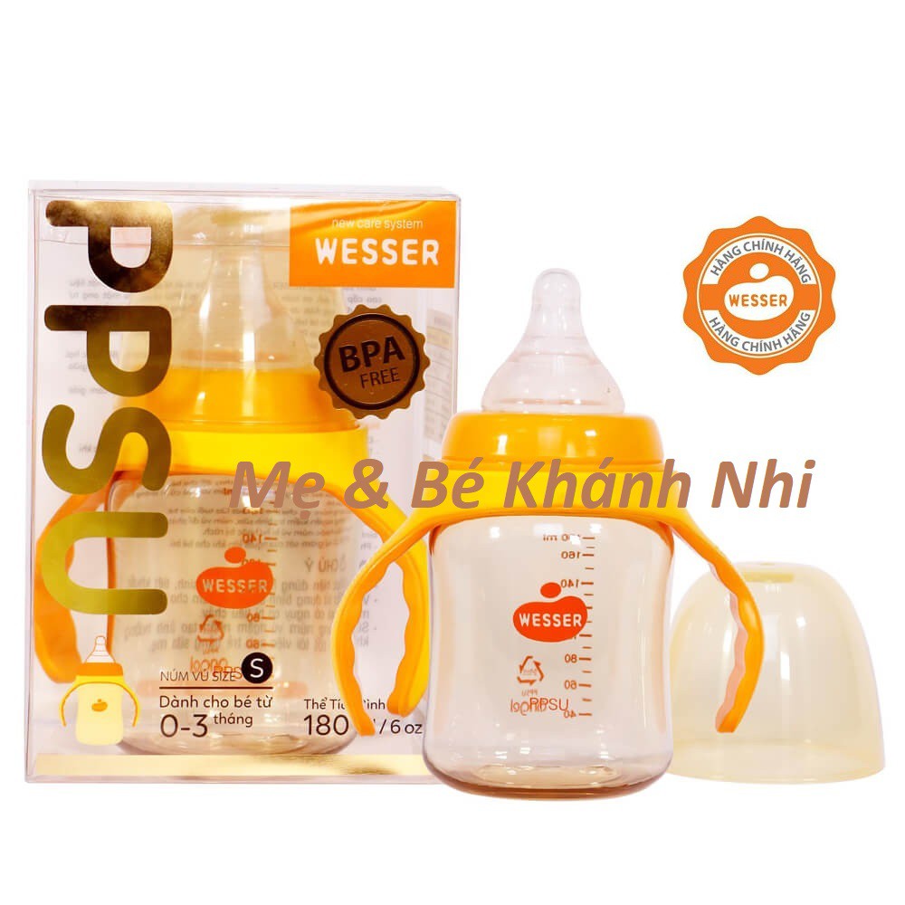 [Mã 267FMCGSALE giảm 8% đơn 500K] Bình Sữa Wesser Cổ Rộng PPSU 180ml  FREESHIP  Bình Sữa Cổ Rộng Wesser PPSU 180ml