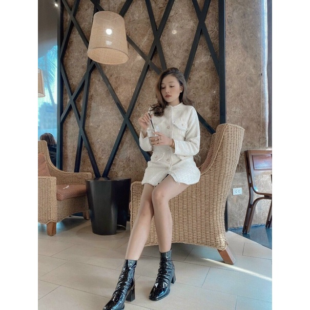 Boot lửng mũi nhăn da mềm gót vuông siêu hot