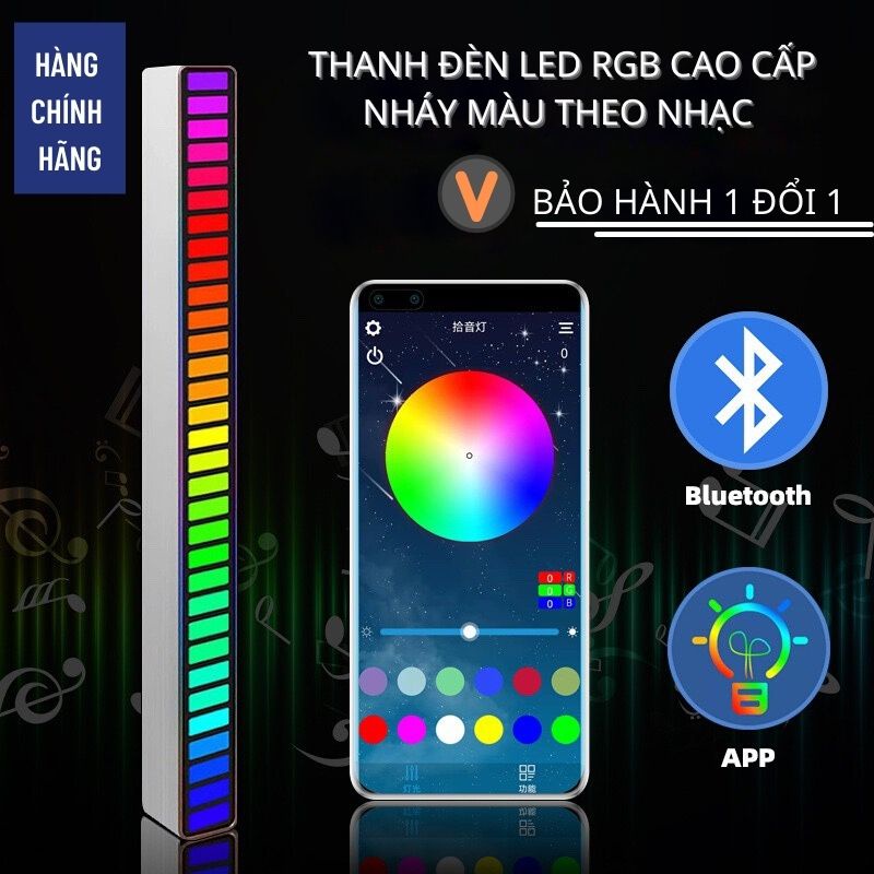 Thanh đèn LED cảm ứng cao cấp kim loại nguyên khối theo mức độ âm nhạc, bằng giọng nói, trang trí bàn máy tính HT-Light