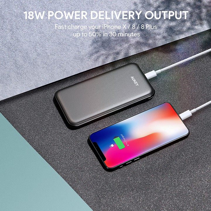 Pin Sạc Dự Phòng Tích Hợp Cổng USB Type-C In/Out Hỗ Trợ Power Delivery PD Và Sạc Nhanh QC 3.0 Aukey PB-Y13 10000mAh.....