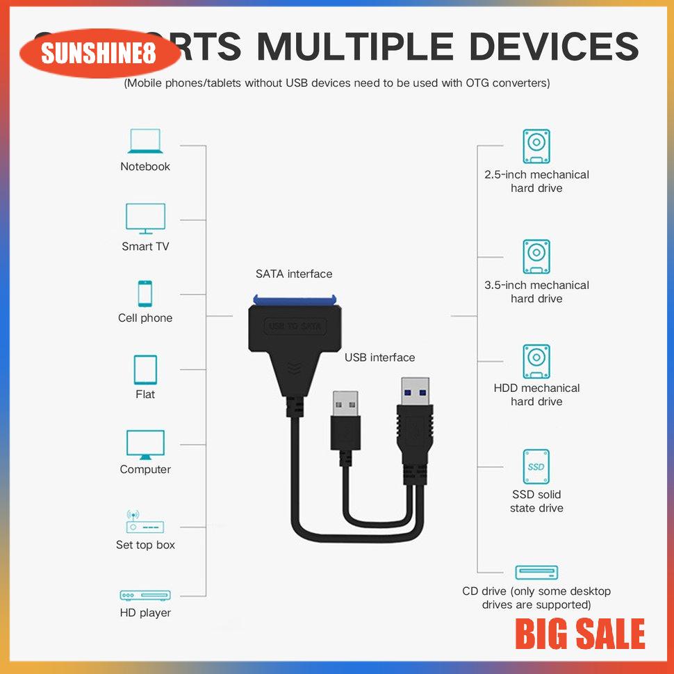 【SUN】Hard Drive Converter Dual USB3.0 2.0 To SATA Adapter Powered Adapters Cables