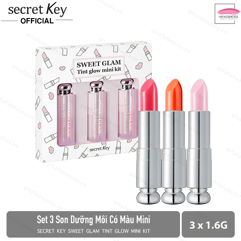 Set 3 son dưỡng môi có màu Secret Key Sweet Glam Tint Glow Mini Kit _ Secret Key Chính Hãng