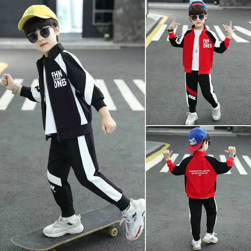 Bộ Áo Khoác Cardigan Dài Tay Cổ Đứng Phối Khóa Kéo + Quần Dài Thời Trang Thu Đông Cho Bé 110-160cm
