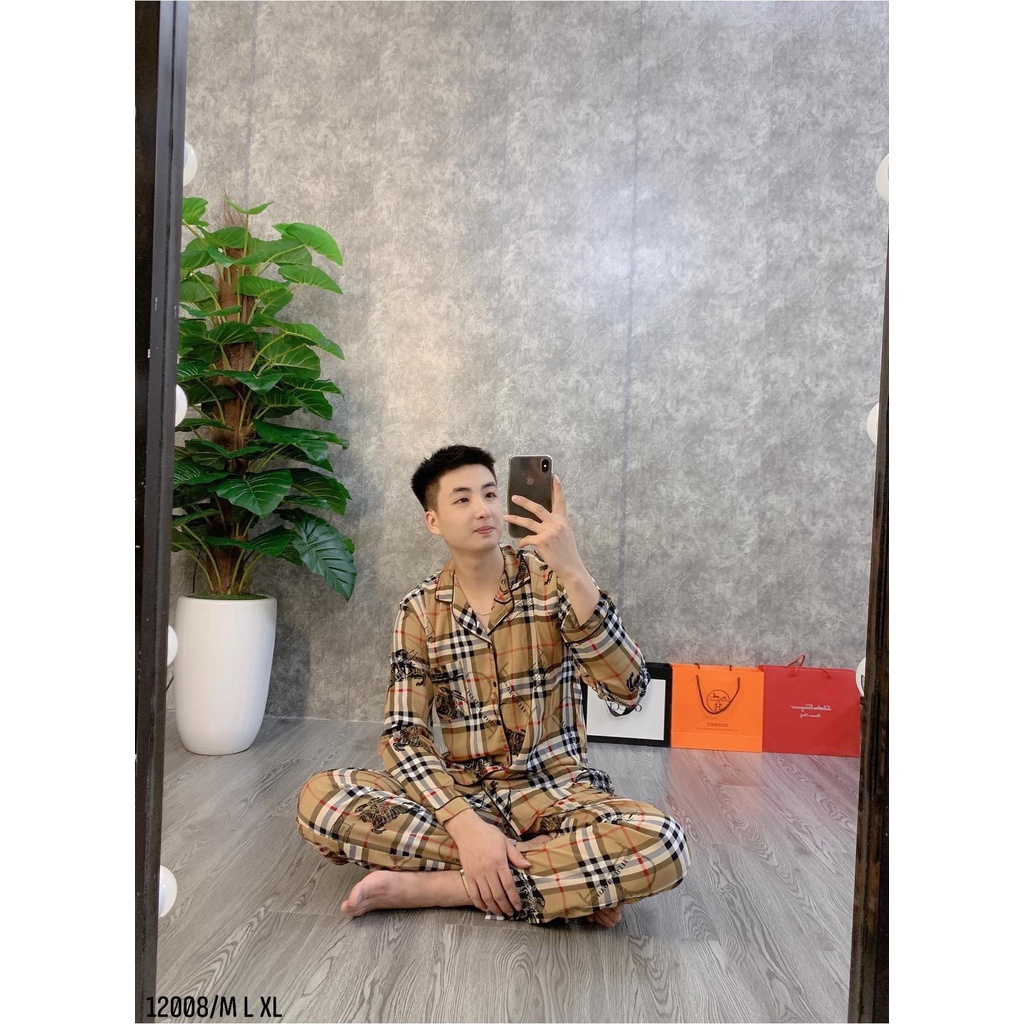 Bộ Ngủ Pyjama Lụa Dài Tay Phù Hợp Cả Nam Và Nữ, Bộ Đồ Ngủ Dài Tay Chất Lụa Cao Cấp