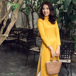 Áo Dài Cách Tân - Lụa Tô Châu , Màu Vàng  ( hàng kỹ - hình thật )