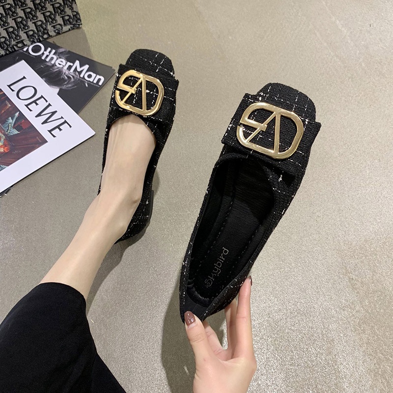 Giày búp bê IELGY mũi vuông đế bằng phong cách cổ điển thời trang cho nữ