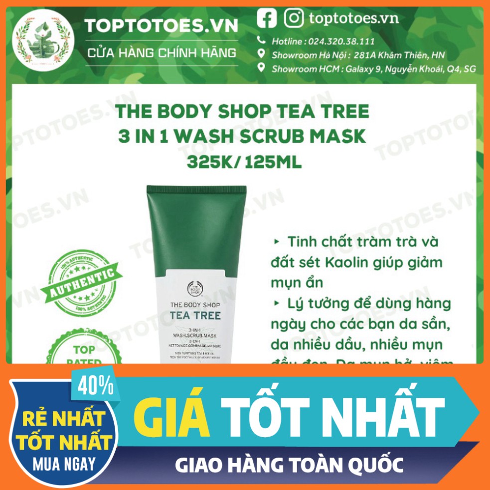 SALE XẢ KHO Sữa rửa mặt kiêm mặt nạ và tẩy tế bào chết The Body Shop Tea Tree 3 In 1 Wash Scrub Mask làm sạch sâu, detox