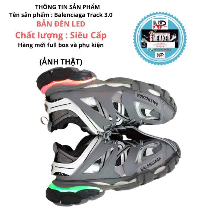 TRACK LED 7 MÀU ĐÈN, 2 CHẾ ĐỘ NHÁY ĐÈN, GIÀY THỂ THAO SNEAKER NAM NỮ BALENCIAGA MÀU XÁM