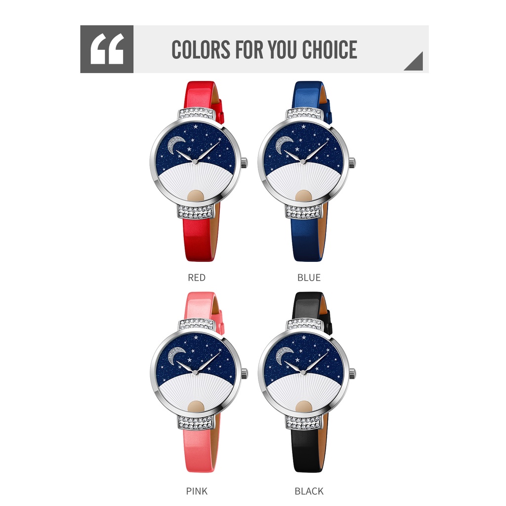 Đồng Hồ Nữ Dây Da Mặt Trăng Và Ngôi Sao Chống Thấm Nước SKMEI 9279