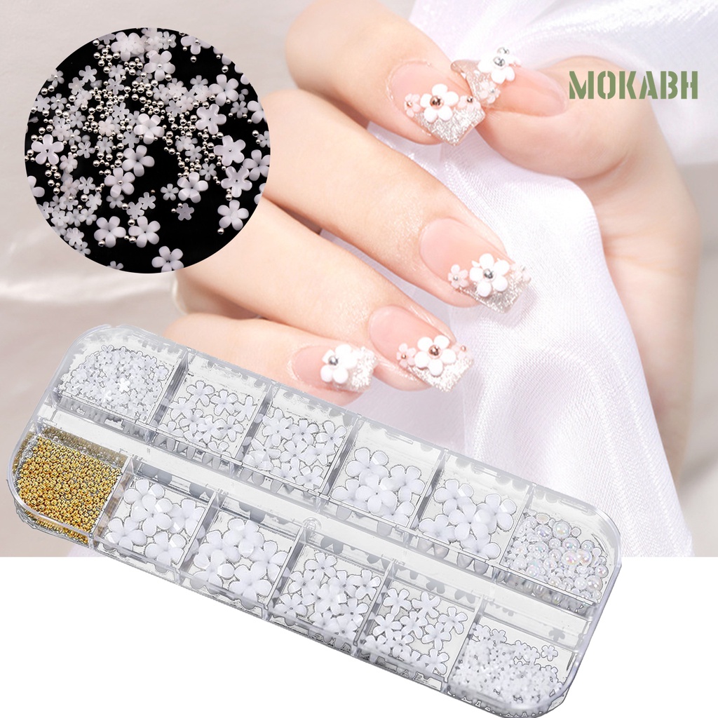 Phụ Kiện Trang Trí Móng Tay Nghệ Thuật DIY Hình Hoa Năm Cánh Bằng Nhựa Resin Màu Trắng