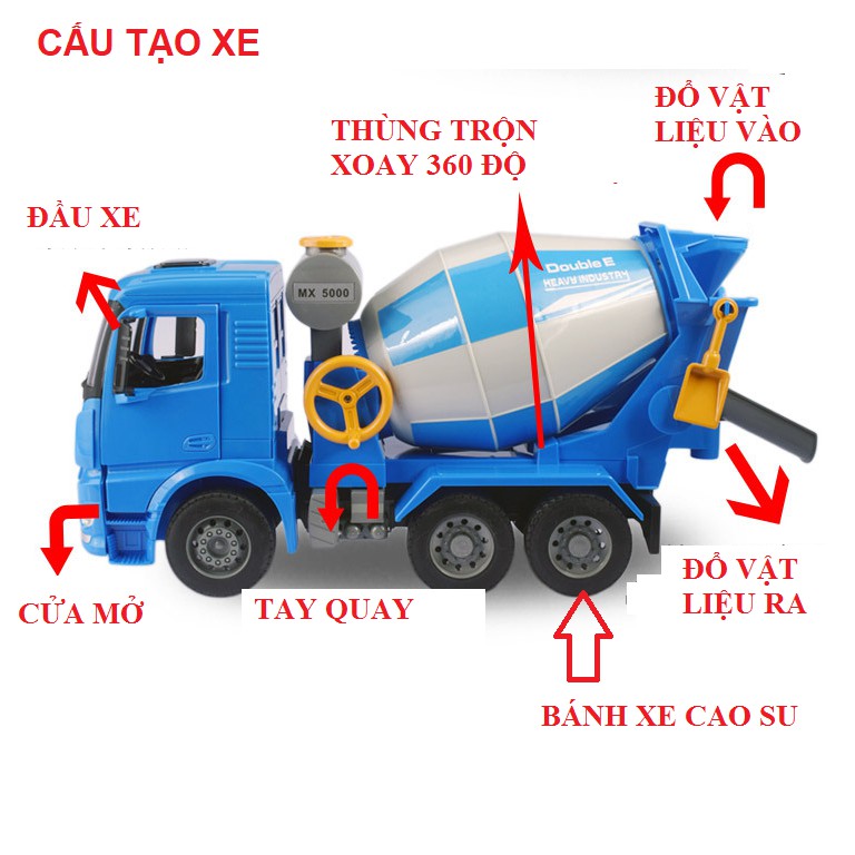 Đồ chơi trẻ em xe trộn bê tông cỡ lớn cho trẻ em siêu to có tay quay đổ được vật liệu mã E228-002