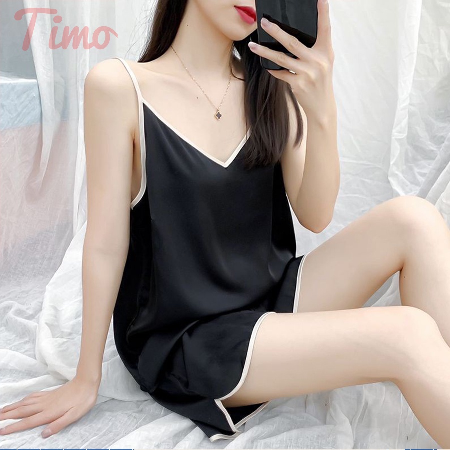 Bộ đồ ngủ nữ 2 dây Timo cao cấp chất cotton lụa đẹp mặc nhà form rộng quần ngắn dễ thương, sexy BNN005